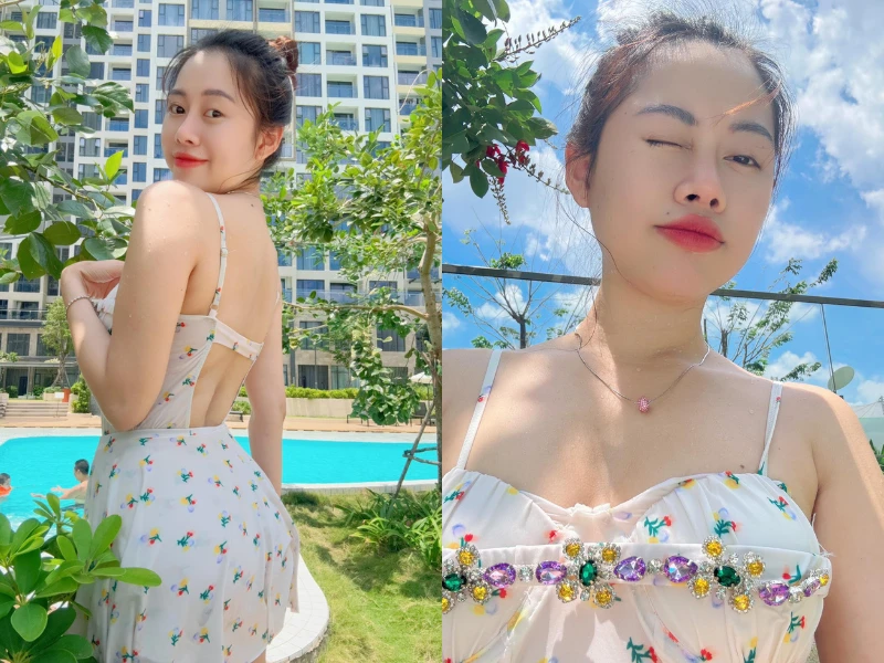 Tiktoker Việt Phương Thoa diện đồ bơi khoe dáng chào hè
