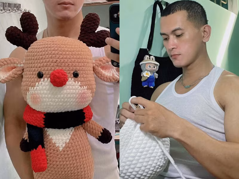 Chàng trai Đà Nẵng cơ bắp lực lưỡng có tài móc len cực khéo