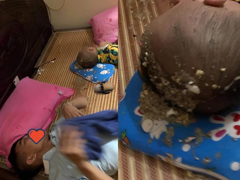 Ngán ngẩm cảnh ông chồng uống say về nôn cả vào đầu con