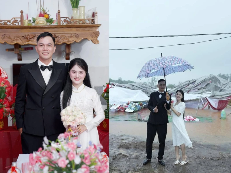 Cô dâu chú rể viral MXH khi chụp ảnh với rạp cưới đổ sập