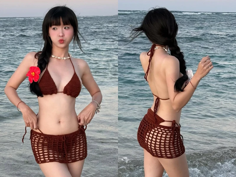 Hot girl Faptv diện bikini “lưới đánh cá” khoe dáng “eo thon hông nở“