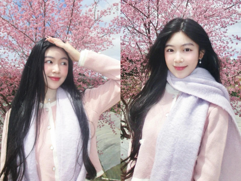 Con gái Quyền Linh khoe nhan sắc gây thương nhớ trong vườn hoa đào