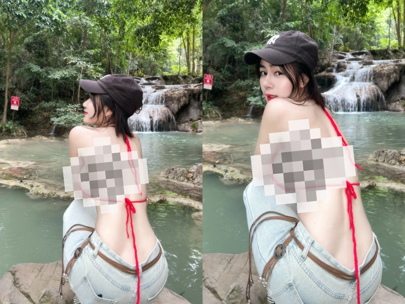 Mỹ nhân gây tranh cãi khi diện trang phục táo bạo bên suối