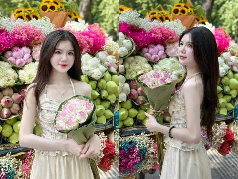 Nàng thơ nhan sắc tựa “thần tiên tỷ tỷ” bên xe hoa Hà Nội