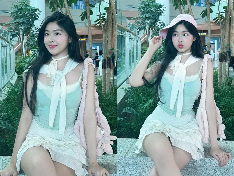 Con gái Quyền Linh khoe nhan sắc như “nữ thần” tại sân bay
