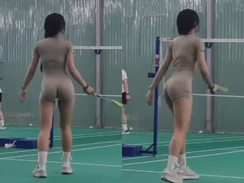 Đỏ mặt trước outfit đánh cầu lông màu nude bó sát của gái xinh