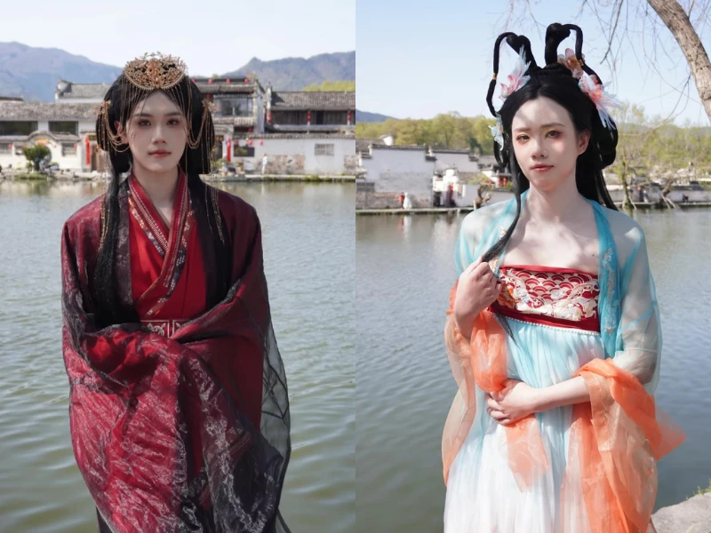 Đi tham quan cổ trấn, nhóm bạn nam hóa “tứ đại mỹ nhân“