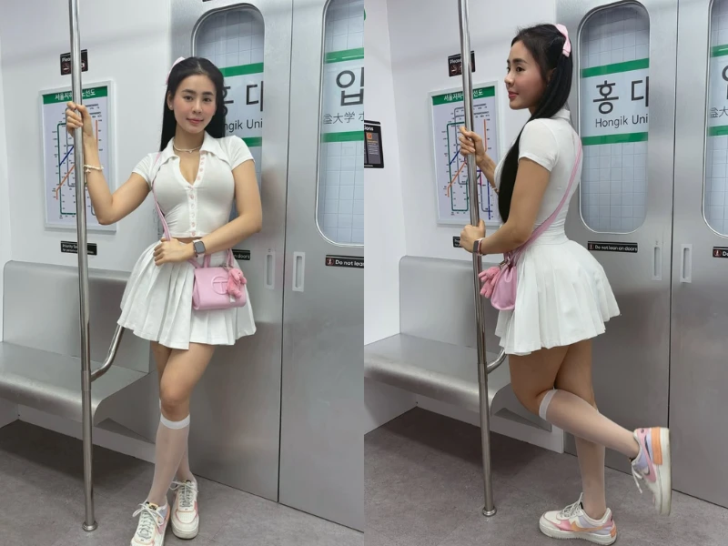 Hot gymer diện váy ngắn khoe dáng trên tàu điện gây chú ý