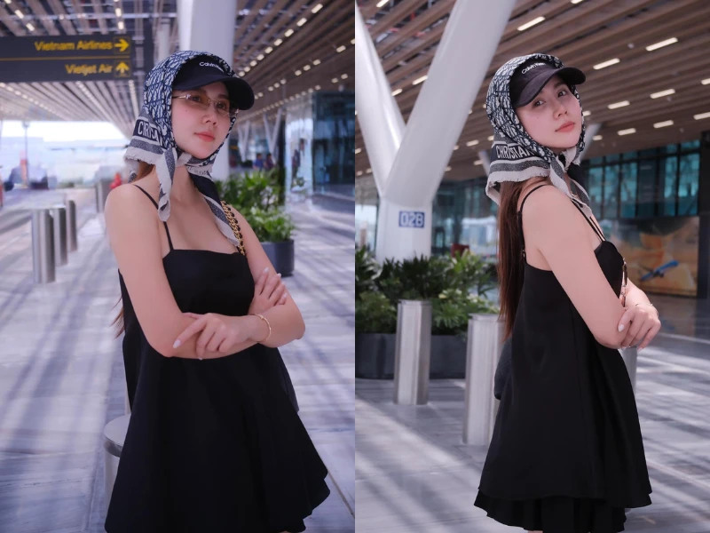 Cựu hot girl Huyền Lizzie khoe thời trang sân bay “tuyệt đối điện ảnh“
