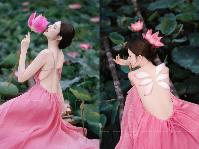 Hóa tiên nữ ao sen, “hot girl tên lạ” khoe lưng trần trắng nõn