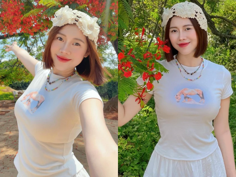 Việt Phương Thoa khoe sắc ngọt ngào bên hoa phượng đồi A1 lịch sử