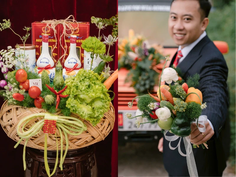 Đám cưới Bình Định viral khắp MXH vì trang trí bằng... rau củ