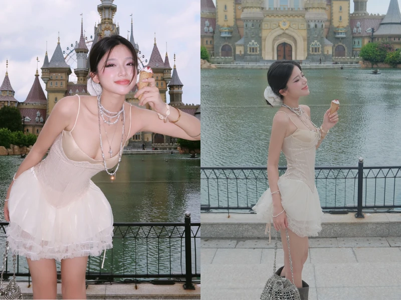 “Hot girl trường chuyên” hóa công chúa trước tòa lâu đài Disney