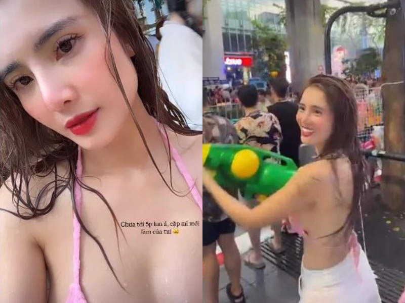 Em gái Công Vinh diện váy ngắn khoe sắc trên đường phố Thái Lan