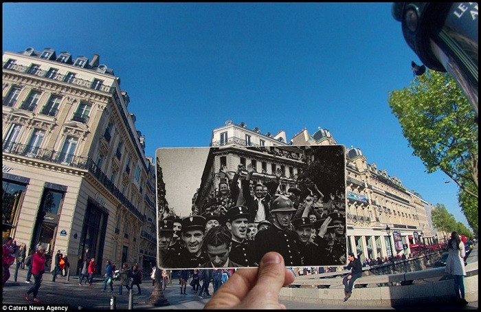 Người dân Paris ăn mừng trên đại lộ Champs Elysees,