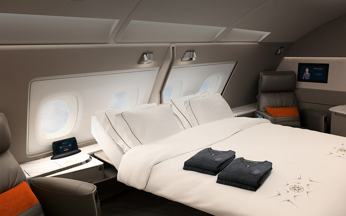 Còn Singapore Airlines có giường đôi sang trọng cho khách VIP trên máy bay A380. Ảnh: Flystein.