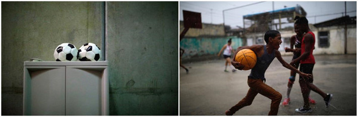 Bóng trên nóc tủ tại một phòng giam ở nhà tù Guantanamo và bóng trên tay trẻ em Cuba tại thành phố Guantanamo.