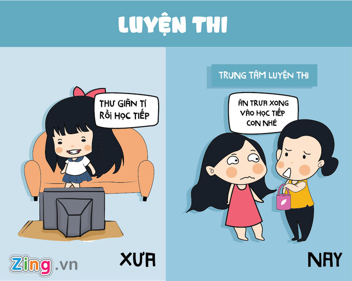 Thi cử ngày nay khác với ngày xưa có thời gian thư giãn trong thời gian luyện thi, các sĩ tử bây giờ ôn tập suốt cả ngày ở các "lò luyện".
