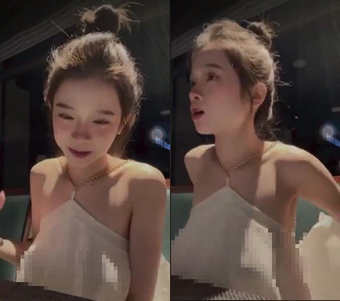 Mới đây, gái xinh thu hút nhiều sự chú ý khi diện áo yếm lụa không nội y live stream với khán giả trên Instagram khi đi ăn hàng.