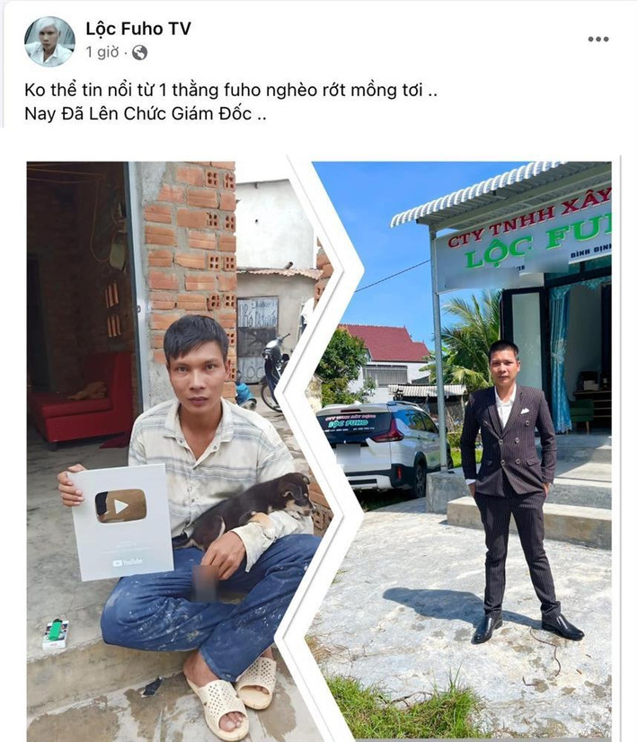 Mới đây trên trang cá nhân, Lộc Fuho khoe bức ảnh mới về bản thân. "Không thể tin nổi từ một người nghèo rớt mồng tơi, nay đã lên chức giám đốc", anh viết.