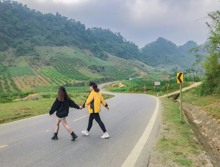 Một trong những địa điểm ở Mộc Châu được các bạn trẻ check in là cung đường chữ S đẹp thơ mộng hai bên đường. Ảnh: Lê Ngọc Hân