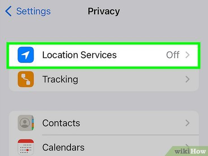 Trên iPhone, vào Cài đặt > Quyền riêng tư > Dịch vụ vị trí để tùy chỉnh quyền truy cập vị trí cho từng ứng dụng. (Ảnh: wikiHow)