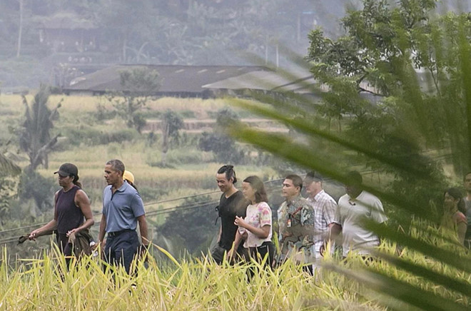 Nhà Obama thăm ruộng bậc thang Jatiluwih, di sản thế giới của UNESCO, ở Bali. Ảnh: European Pressphoto Agency.