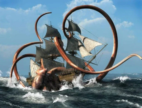 Kraken được miêu tả lần đầu tiên trong một bản viết tay cách nay khoảng 1000 năm. Theo thần thoại Scandinavia, Kraken to đến nỗi thân nó trông như vài hòn đảo nhỏ.