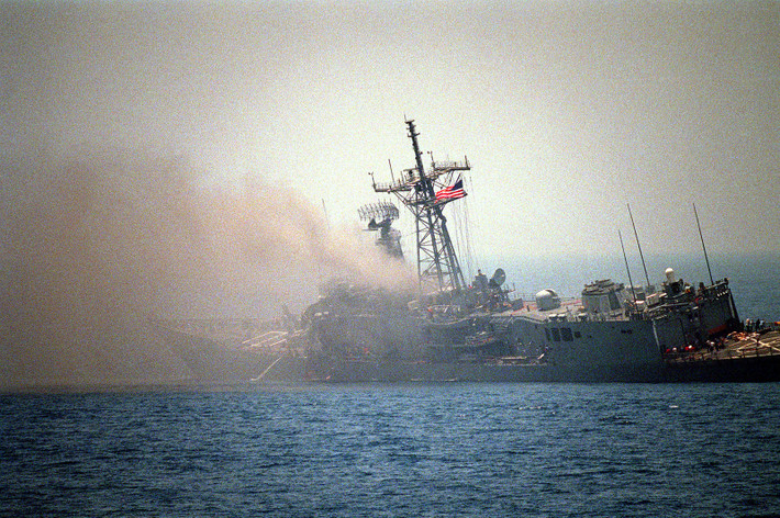 Nạn nhân của tên lửa Iraq đó là khinh hạm USS Stark khi con tàu này đang làm nhiệm vụ tuần tra ngoài khu vực Vịnh Ba Tư và phát hiện một máy bay lạ, khi khinh hạm phát tín hiệu yêu cầu máy bay khai báo thì ngay lập tức, hai quả tên lửa chống hạm Exocet đã được phóng xuống. Nguồn ảnh: BI.