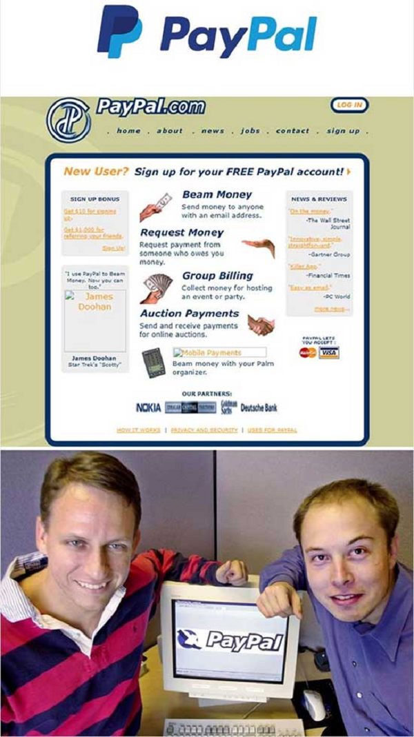 Paypal được sáng lập vào tháng 12/1998 với tên gọi Confinity, một công ty phát triển phần mềm bảo mật dành cho các thiết bị cầm tay. Confinity được sáng lập bởi Max Levchin, Peter Thiel, Luke Nosek, Ken Howery, Yu Pan và Russel Simmons. Vào tháng 3/2000, Confinity hợp nhất với X.com, một công ty ngân hàng trực tuyến sáng lập bởi Elon Musk.