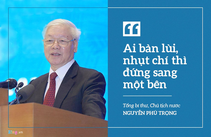 Tổng bí thư, Chủ tịch nước Nguyễn Phú Trọng nhấn mạnh một trong những nhiệm vụ trọng tâm 2020 là chấn chỉnh, đấu tranh loại bỏ tư tưởng bàn lùi, lo ngại rằng việc đấu tranh phòng, chống tham nhũng sẽ cản trở sự phát triển, làm nhụt chí. “Tôi đã nhiều lần nói rồi, nay xin nhắc lại: Những ai có tư tưởng ấy thì hãy đứng sang một bên để người khác làm!”, ông nói.