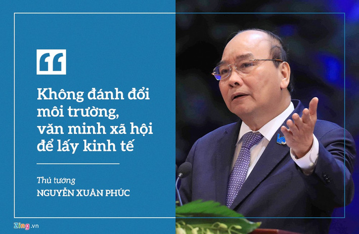Nói lại thông điệp về phát triển kinh tế và bảo vệ môi trường, Thủ tướng Nguyễn Xuân Phúc nhấn mạnh phải bổ sung thành "không đánh đổi môi trường, văn hóa và văn minh xã hội lấy kinh tế”. Theo ông, môi trường văn hóa bị ô nhiễm cũng độc hại không kém môi trường không khí.