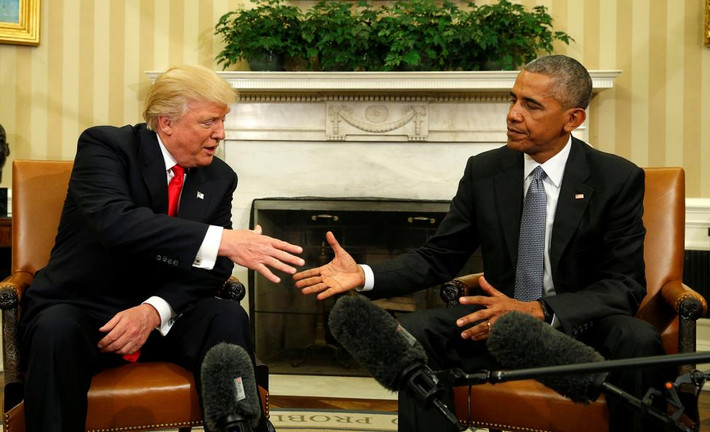 Sau chiến thắng trong cuộc bầu cử hôm 8/11, ông Donald Trump đã tới Thủ đô Washington để gặp Tổng thống sắp mãn nhiệm Barack Obama ở Nhà Trắng. Ảnh Reuters