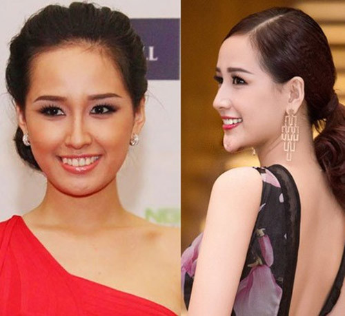 Nhìn nghiêng, chiếc cằm của Mai Phương Thúy trong bức ảnh này trông không có lý chút nào.