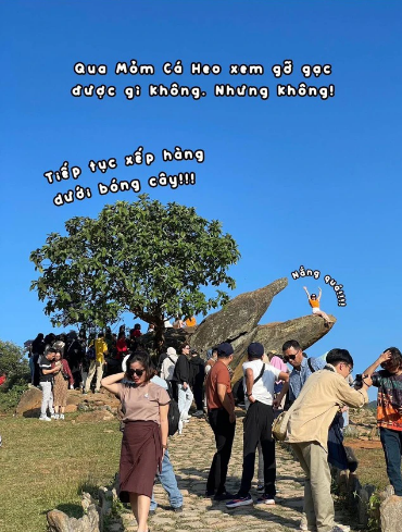 Ở điểm check in mỏm cá heo muốn chụp được những tấm ảnh đẹp thì phải xếp hàng chờ "mỏi cổ".