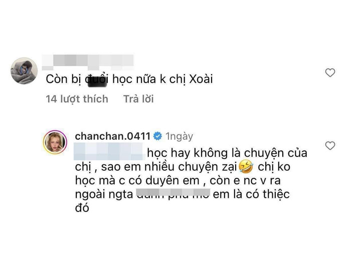 Trước câu hỏi tiêu cực đó, Xoài Non đã lập tức đáp trả cực gắt: "Học hay không là chuyện của chị, sao em nhiều chuyện vậy. Chị không học mà chị có duyên đó em, còn em nói chuyện vậy ra ngoài người ta đánh em là có thiệt đó".