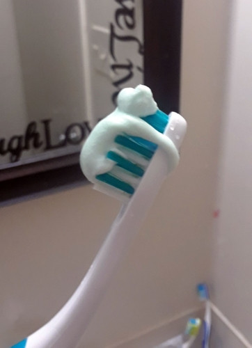 Kem đáng răng ngẫu nhiên tạo nên hình ảnh giống như một chú khỉ đang ôm lấy chiếc bàn chải.