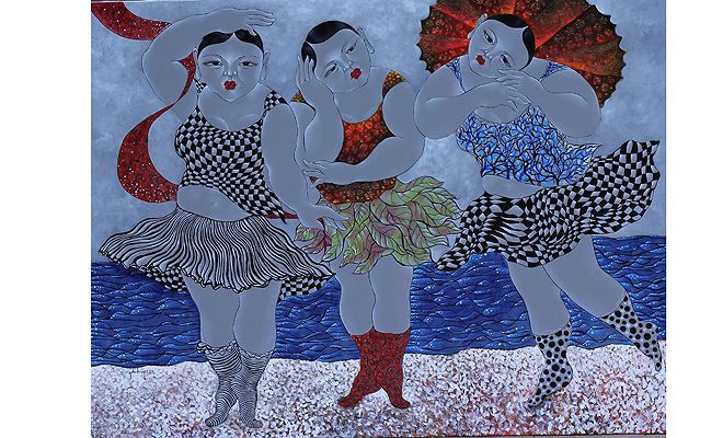 Nguyễn Đức Huy vừa trình làng bộ tranh phụ nữ béo tại triển lãm "Men đàn bà".