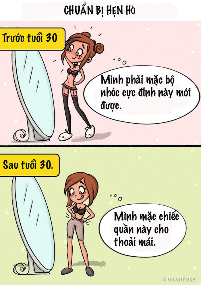Khi 20 tuổi, nàng luôn muốn trông thật ngầu trước mắt chàng. Qua tuổi 30, nàng quan trọng cảm giác của bản thân nhiều hơn.