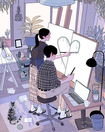 ... và cùng đam mê môn nghệ thuật vẽ.
