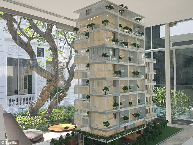 Khu Villa có 18 tầng và 45 căn hộ, trong đó có 43 căn có bể bơi ở ban công.