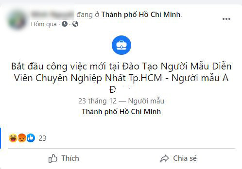 Mới đây, M.N - cô gái được cho là "tiểu tam" trong vụ đánh ghen phố Lý Nam Đế gây chú ý khi mở lại tài khoản và tiết lộ về công việc mới mà mình đang làm. Cụ thể, cô gái này cập nhật trạng thái trên trang cá nhân, khoe rằng mình đã Nam tiến và đang bắt đầu công việc người mẫu tại một trung tâm đào tạo chuyên nghiệp. Ảnh: Chụp màn hình