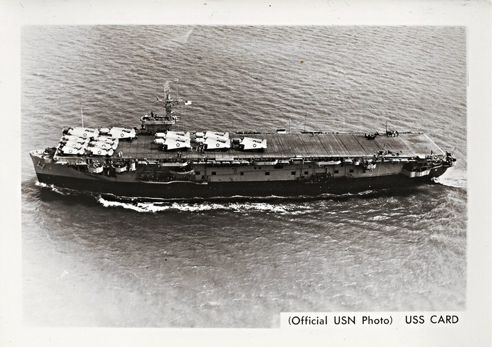 Tàu sân bay USS Card (CVE-11) nạn nhân đầu tiên và cũng là một trong số hiếm hoi những tàu chiến Mỹ bị ta đánh chìm ở miền Nam trong Chiến tranh Việt Nam. Đây là tàu sân bay tuần duyên - một lớp tàu sân bay nhẹ cả Hải quân Mỹ được đưa vào trang bị từ thời Chiến tranh Thế giới thứ hai. Nguồn ảnh: USnavy.
