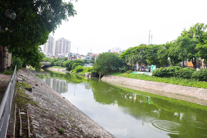 1. Mới đây, vào ngày 30/6/2024, nước sông Tô Lịch bất ngờ chuyển sang màu xanh lục. Sự thay đổi màu sắc này khiến nhiều người dân và chuyên gia ngạc nhiên. (Ảnh: Tiền phong)