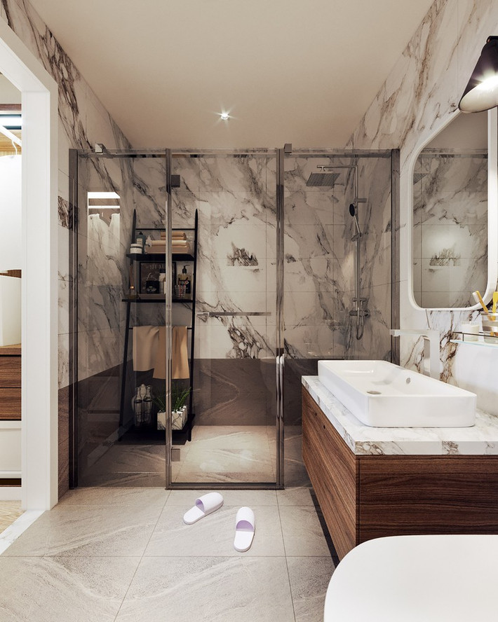 Nhà tắm ốp đá marble vừa hiện đại lại sang trọng.