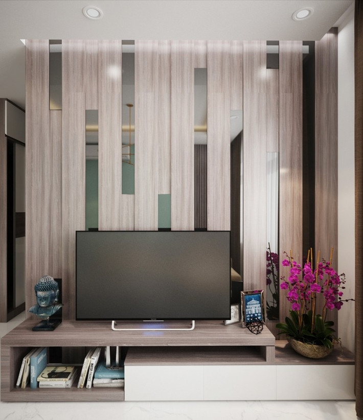 Tủ tivi kết hợp kệ trang trí và giá sách.