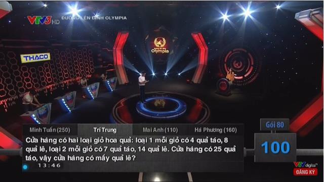 Câu hỏi này cũng từng gây khó dễ cho các nhà leo núi chương trình Đường lên đỉnh Olympia, đáp án được MC Diệp Chi đưa ra là 50 quả lê. Vì trong mỗi giỏ, số lê gấp đôi số táo nên cửa hàng sẽ có 25 x 2 = 50 quả lê.