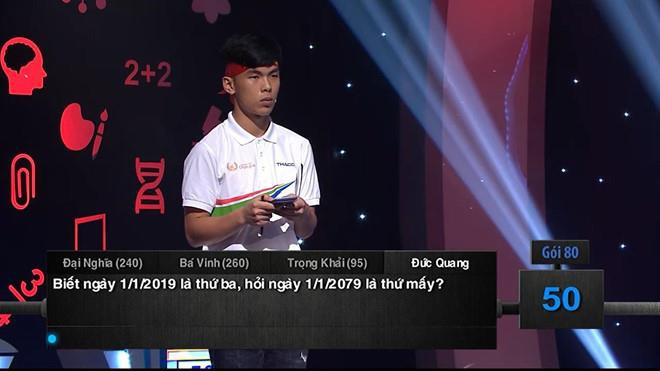Câu hỏi khiến nhiều dân mạng hoang mang của Đường lên đỉnh Olympia. Khi câu hỏi được đưa ra, Đức Quang có 15 giây để suy nghĩ và đưa ra đáp án. Nam sinh đưa ra câu trả lời "thứ ba" song không giành được điểm. Đáp án của câu hỏi này cuối cùng là "chủ nhật" và MC không giải thích gì thêm