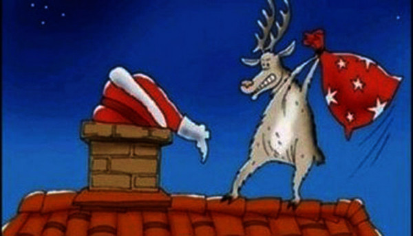 Ông già Noel được biết đến với hình tượng một ông lão bụng to, béo tốt. Vì vậy rất nhiều ảnh chế "nhấn mạnh" đến đặc điểm nhận dạng này. Trong ảnh, ông già béo đến nỗi không xuống nổi qua ống khói, khiến chú tuần lộc phải hỗ trợ bằng cách rất chi là bạo lực.