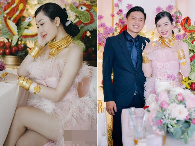 Thời điểm đó, hình ảnh cô dâu xinh đẹp đeo vàng kín cổ, cổ tay và ngón tay khiến nhiều người choáng ngợp.